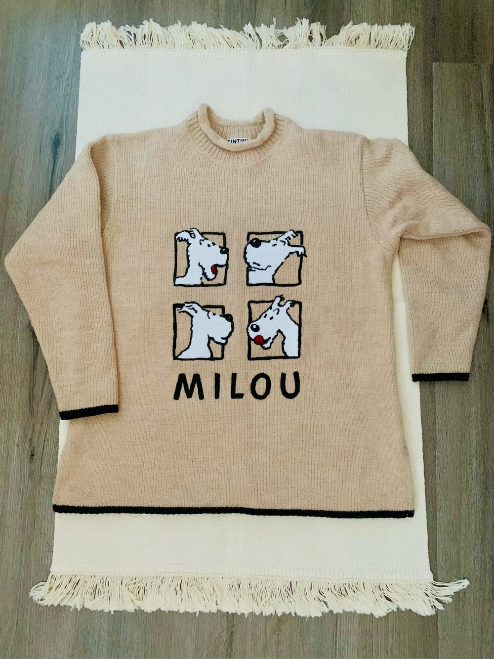Vintage Tintin & Snowy Milou Sweater Comic Cartoon Character Wool Embroidered